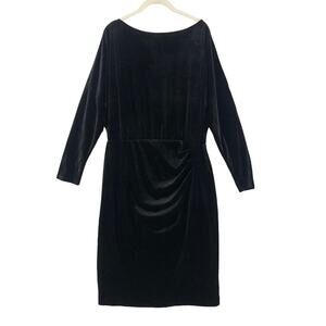 Lauren Ralph Lauren Dress Velour Sheath Women's 12 Black Boat Neck Long Sleeve